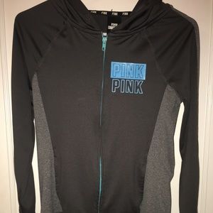 Grey w. Blue accents and text zip up VS hoodie